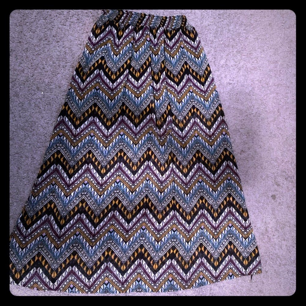 Blue Multi-colored Maxi Skirt